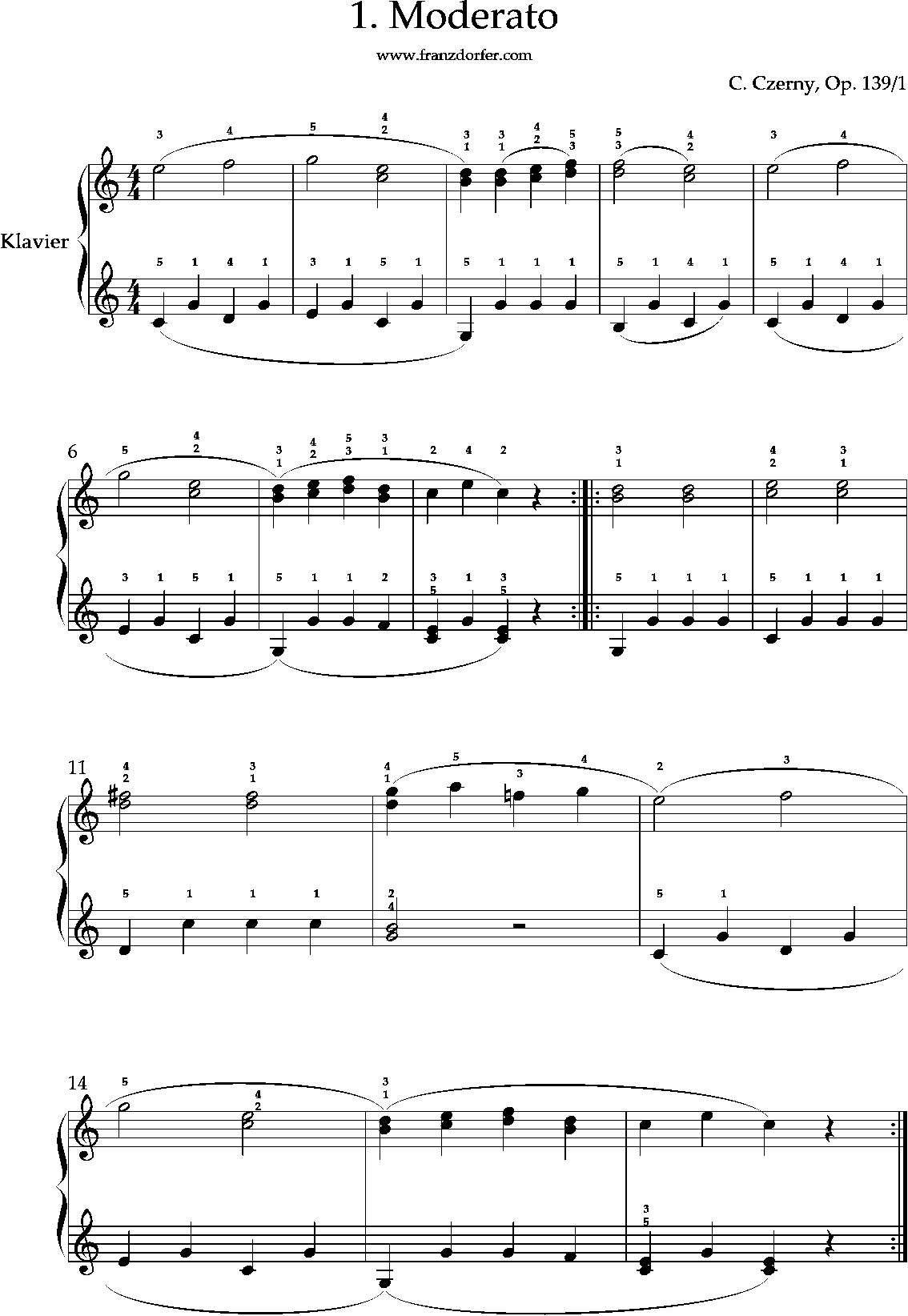 Sheetmusic for Piano, easy, C-Major, Czerny Op. 139/1